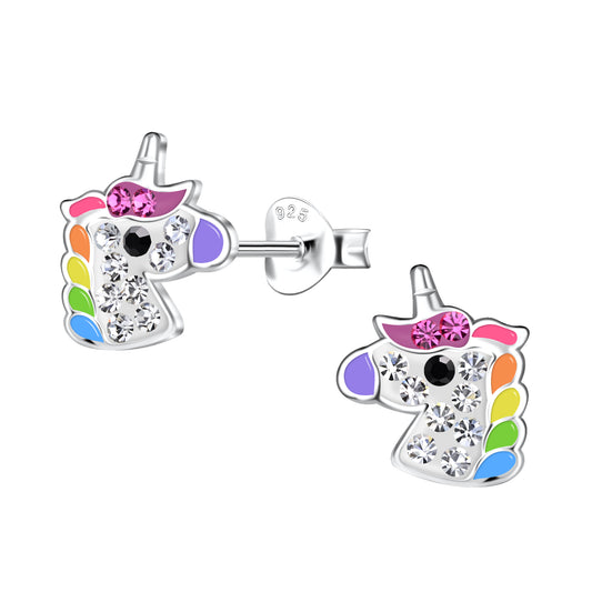 Silver Rainbow Unicorn Crystal Studs