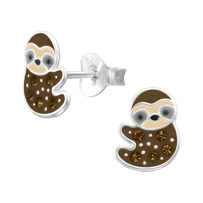 Silver Sloth Crystal Studs (various colours)