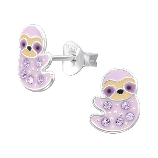 Silver Sloth Crystal Studs (various colours)